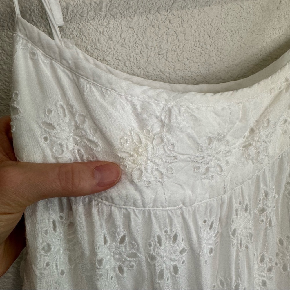 Lucky Brand Womens Large White Eyelet Cottagecore Flowy Dress Boho Coastal - Picture 4 of 10